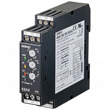K8AK-VW3 100-240VAC - Реле контроля серии K8AK, однофазное, с функцией контроля напряжения, двухпоро