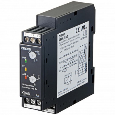K8AK-PA2 - Реле контроля серии K8AK, трехфазное, с функцией контроля перекоса, чередования и обрыва